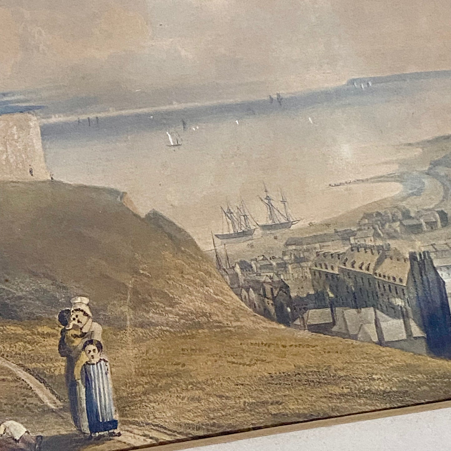 Antique View from the Castle Hill Hastings Original Hand Coloured Aquatint 1822