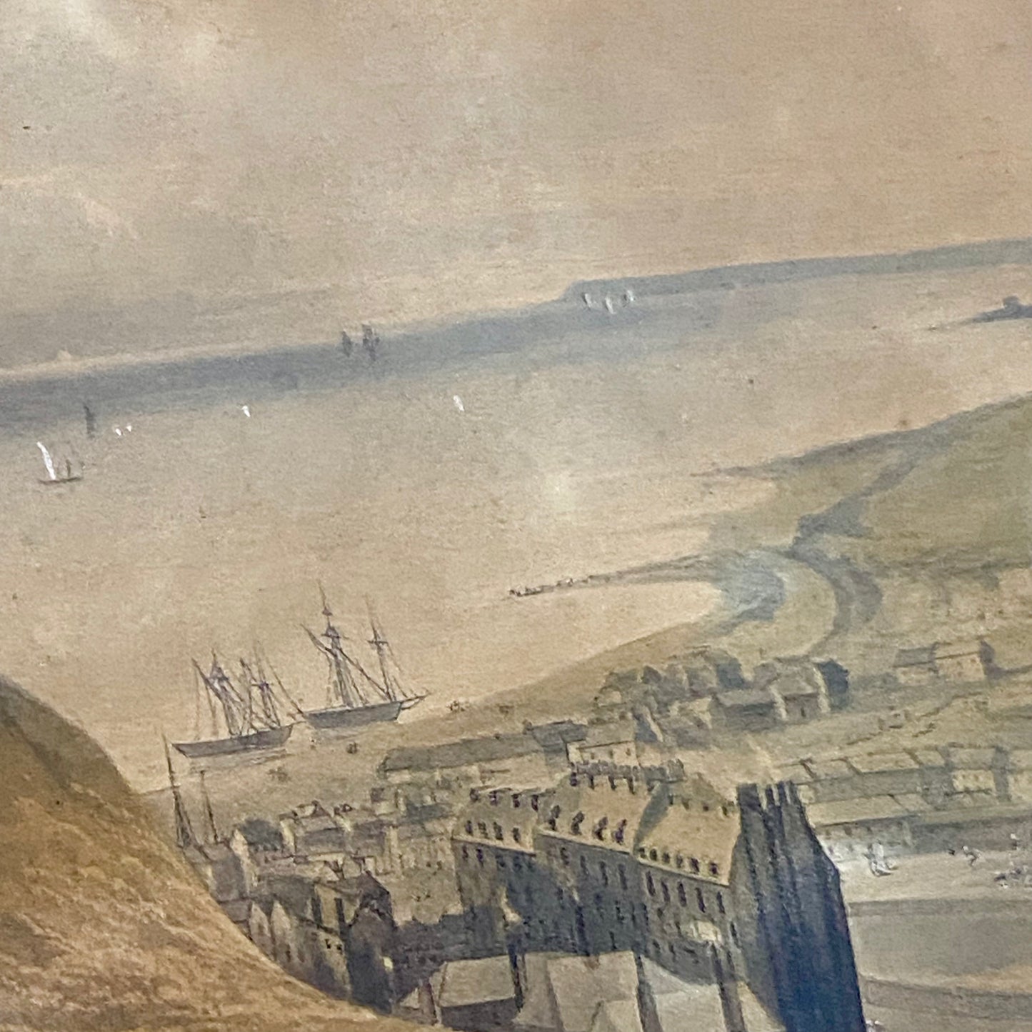 Antique View from the Castle Hill Hastings Original Hand Coloured Aquatint 1822