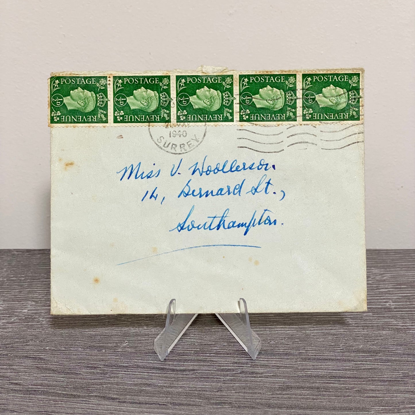 1940 GB King George VI 1/2d Green 5x Stamped Cover Surrey Cancel 20 May Rare