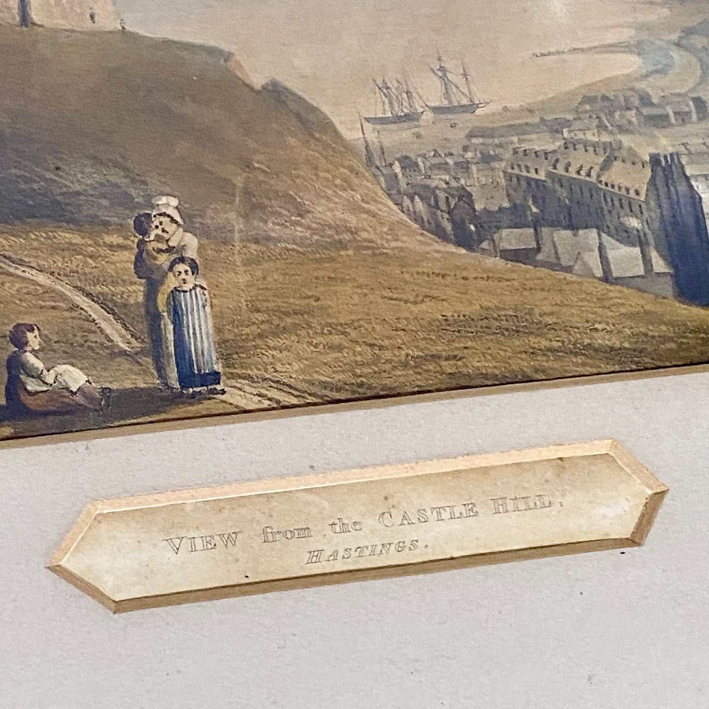 Antique View from the Castle Hill Hastings Original Hand Coloured Aquatint 1822