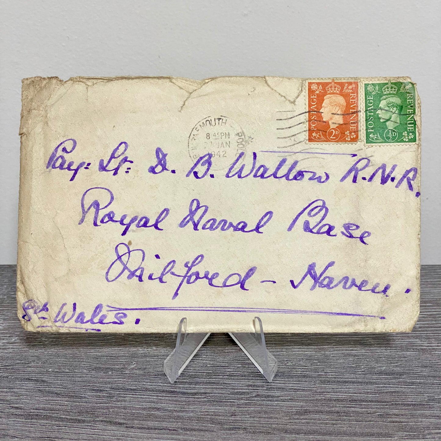 1942 GB King George VI 2d 1/2d Green Orange Stamp Cover Bournemouth 27 Jan Rare