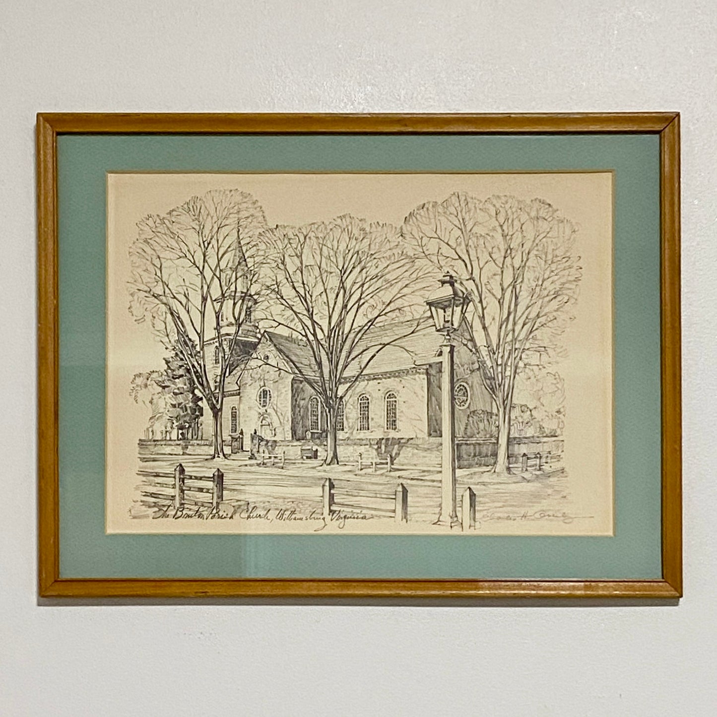 Vintage Bruton Parish Church Williamsburg Virginia Sketch Print Charles H Overly