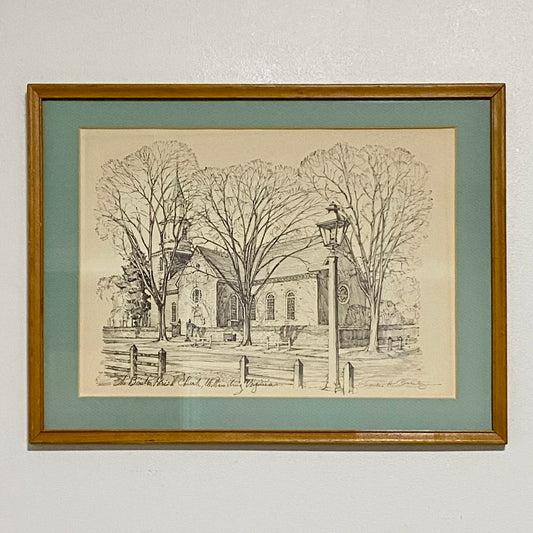 Vintage Bruton Parish Church Williamsburg Virginia Sketch Print Charles H Overly