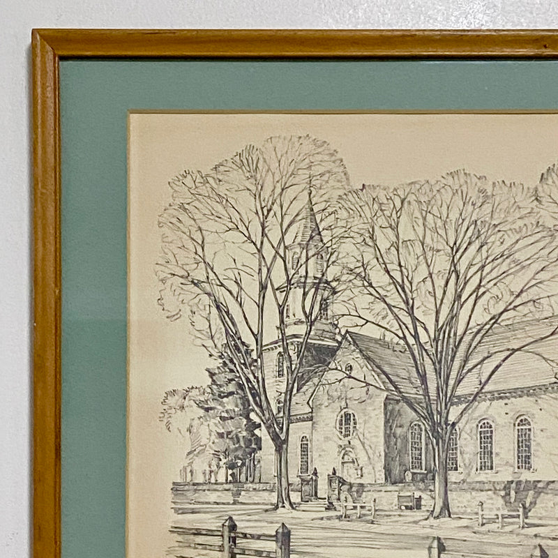 Vintage Bruton Parish Church Williamsburg Virginia Sketch Print Charles H Overly