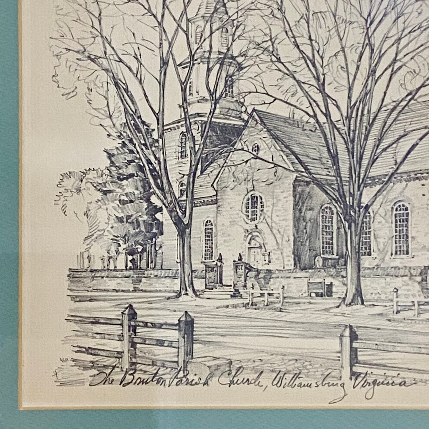 Vintage Bruton Parish Church Williamsburg Virginia Sketch Print Charles H Overly