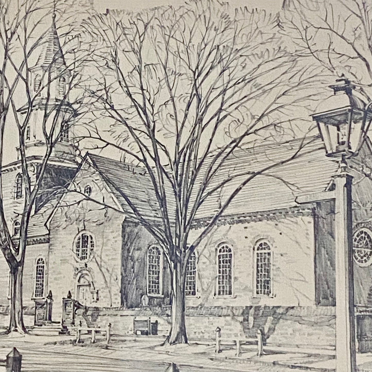 Vintage Bruton Parish Church Williamsburg Virginia Sketch Print Charles H Overly