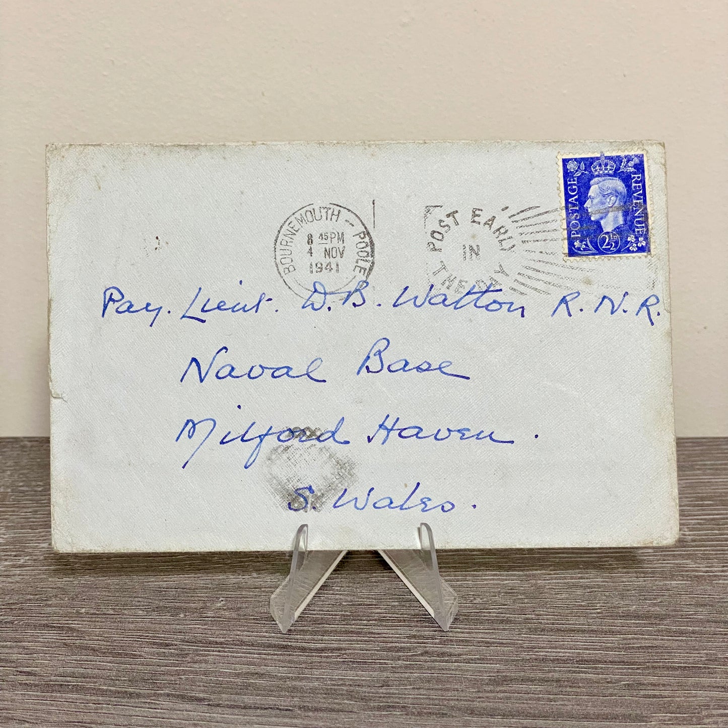 1941 GB King George VI 2 1/2d Blue Stamped Envelope Cover Bournemouth 4 Nov Rare
