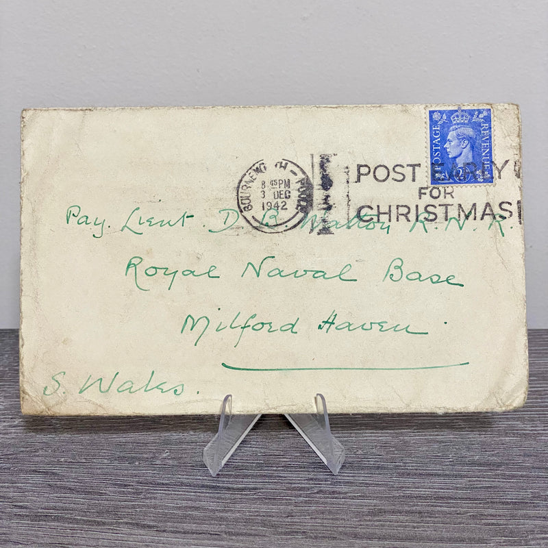 1942 GB King George VI 2 1/2d Blue Stamp Cover Bournemouth Naval Post Xmas 3 Dec
