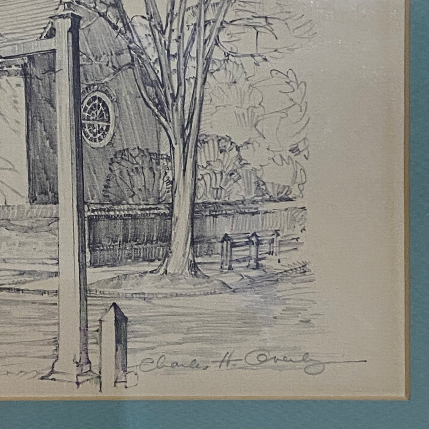 Vintage Bruton Parish Church Williamsburg Virginia Sketch Print Charles H Overly