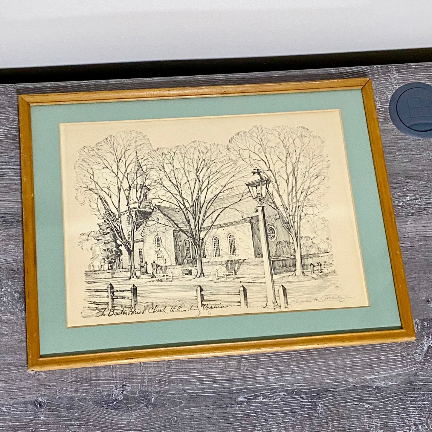 Vintage Bruton Parish Church Williamsburg Virginia Sketch Print Charles H Overly