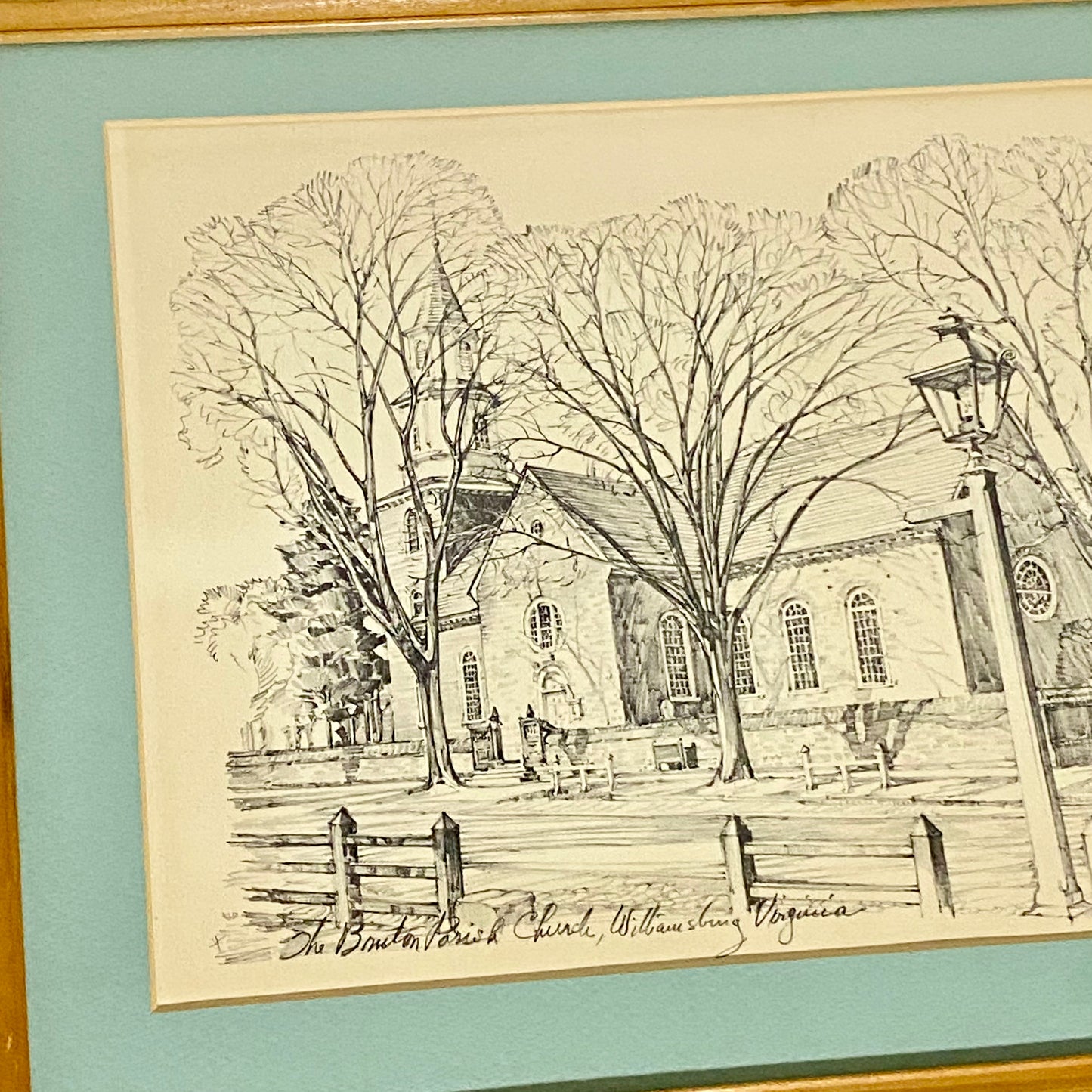 Vintage Bruton Parish Church Williamsburg Virginia Sketch Print Charles H Overly
