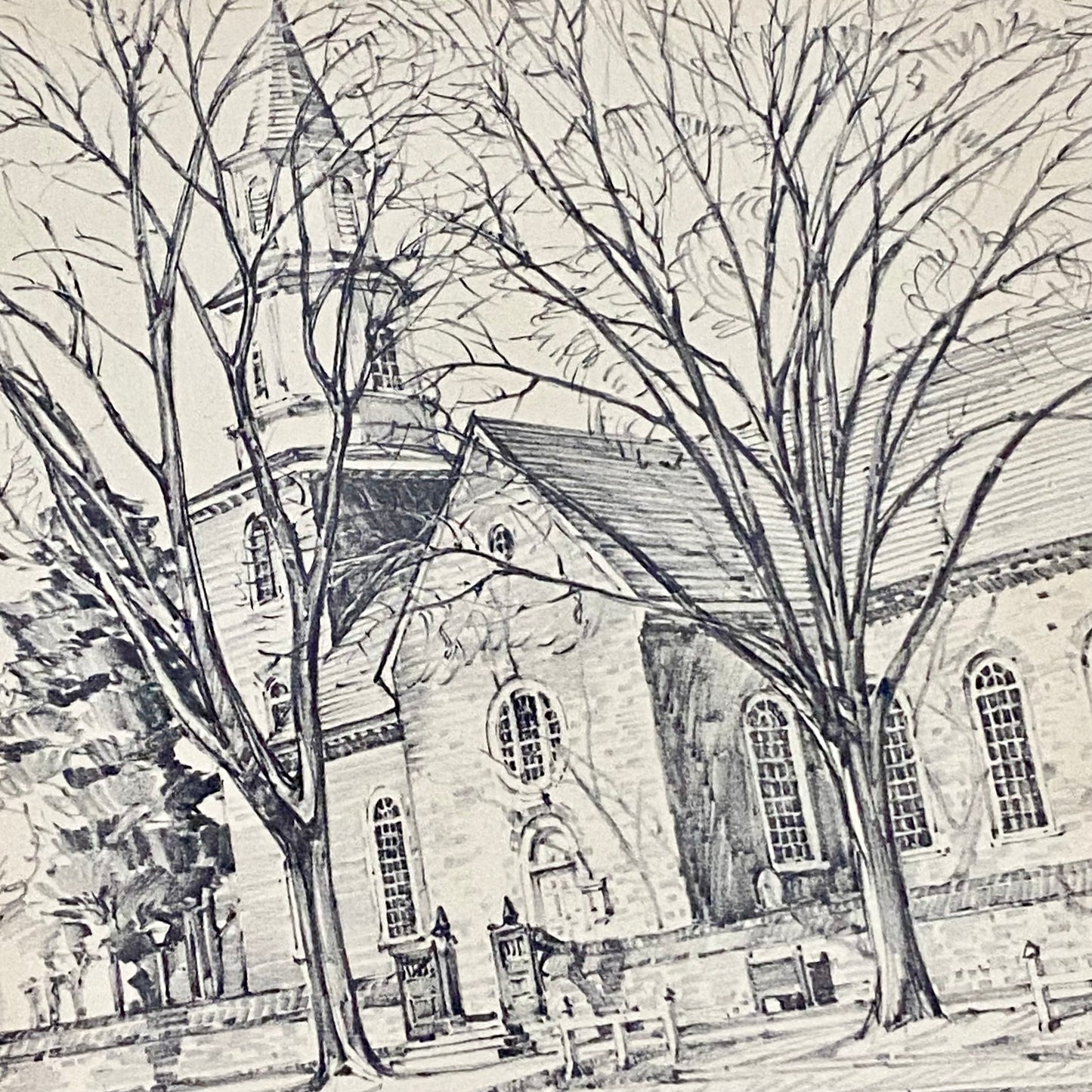 Vintage Bruton Parish Church Williamsburg Virginia Sketch Print Charles H Overly