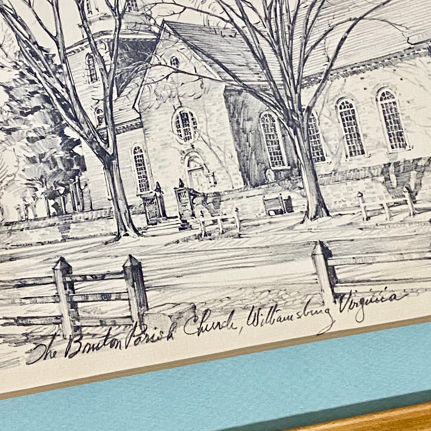Vintage Bruton Parish Church Williamsburg Virginia Sketch Print Charles H Overly