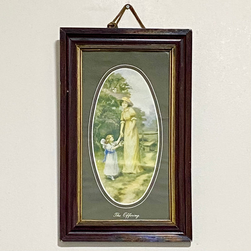 Vintage The Offering Victorian Mother & Child In Garden Scene Art Print Framed