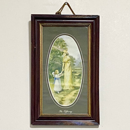 Vintage The Offering Victorian Mother & Child In Garden Scene Art Print Framed