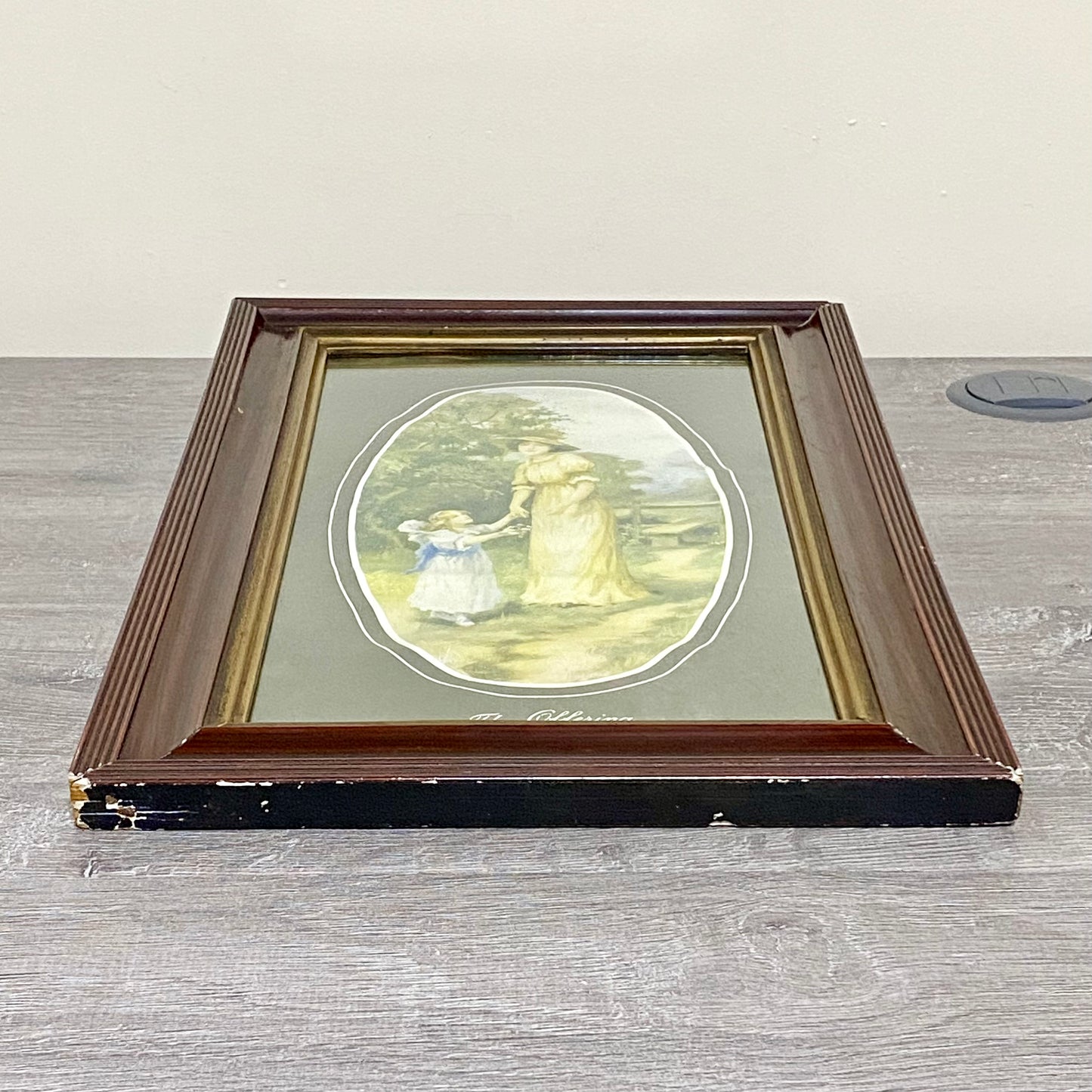 Vintage The Offering Victorian Mother & Child In Garden Scene Art Print Framed