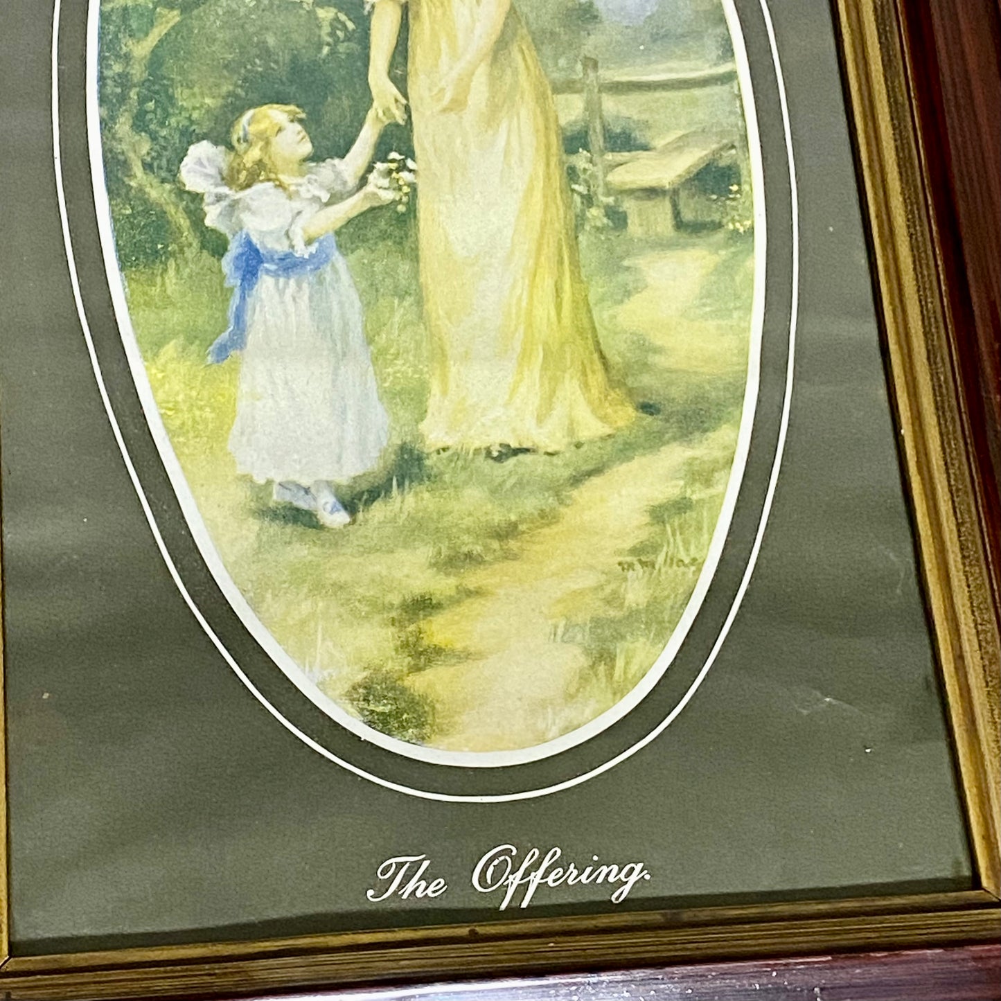 Vintage The Offering Victorian Mother & Child In Garden Scene Art Print Framed