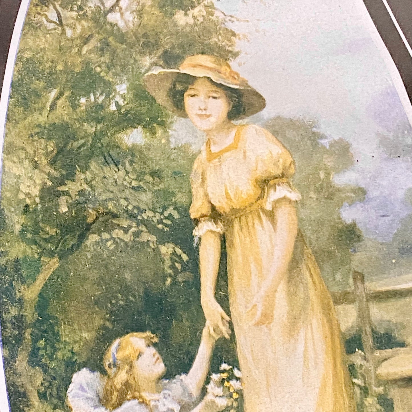 Vintage The Offering Victorian Mother & Child In Garden Scene Art Print Framed