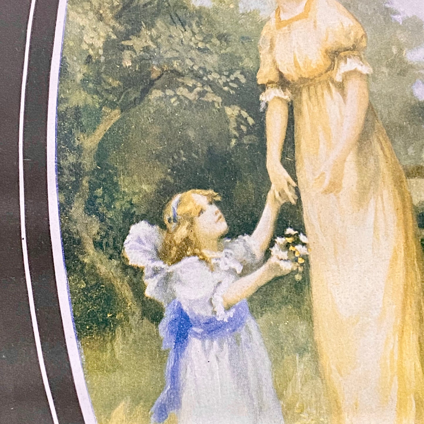 Vintage The Offering Victorian Mother & Child In Garden Scene Art Print Framed