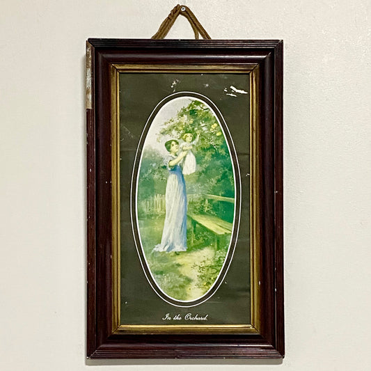Vintage In The Orchard Victorian Mother & Child In Garden Scene Art Print Framed