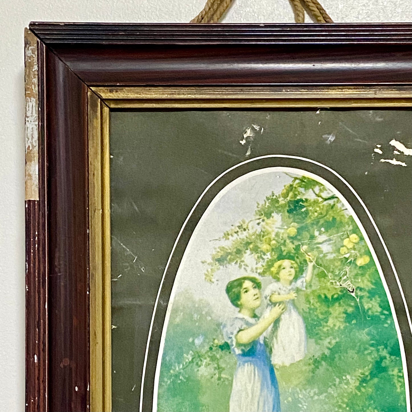 Vintage In The Orchard Victorian Mother & Child In Garden Scene Art Print Framed