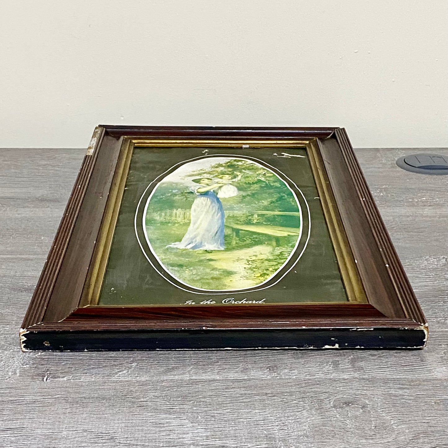 Vintage In The Orchard Victorian Mother & Child In Garden Scene Art Print Framed