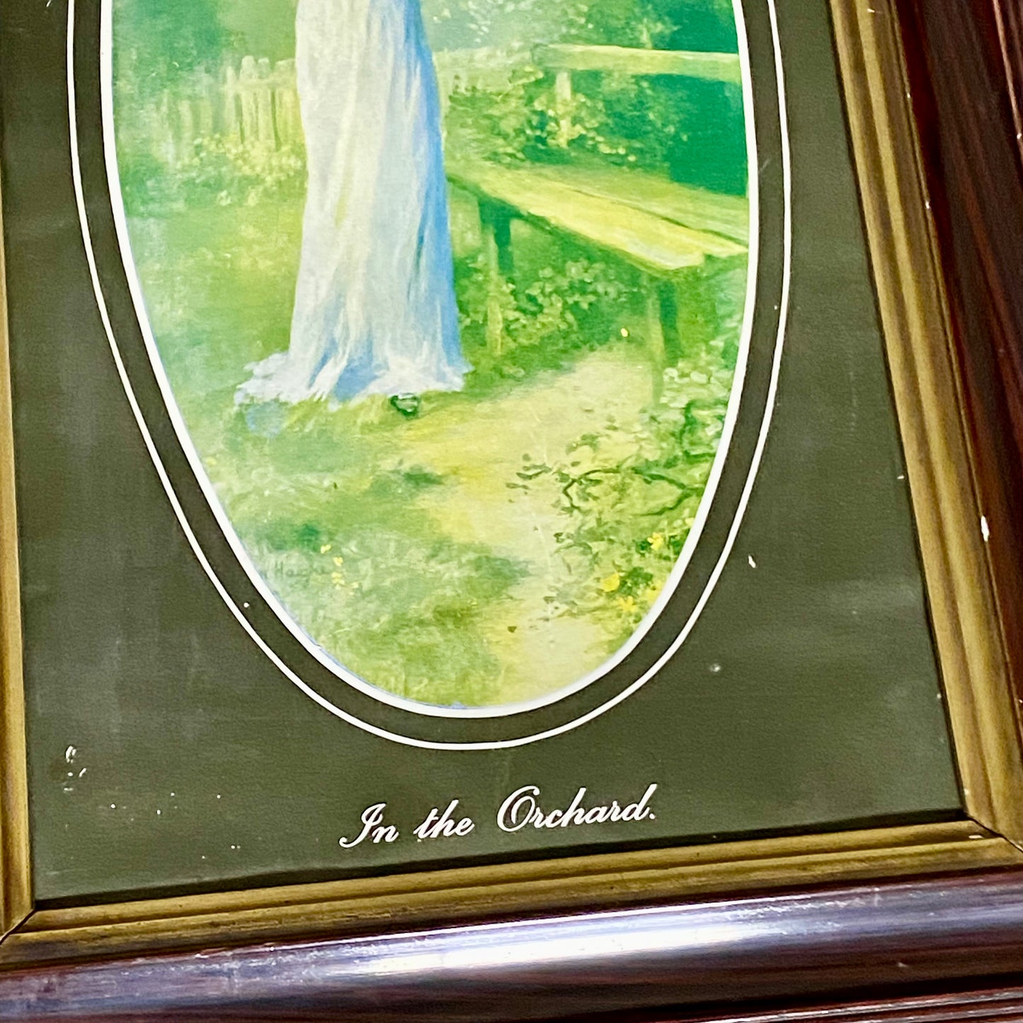 Vintage In The Orchard Victorian Mother & Child In Garden Scene Art Print Framed