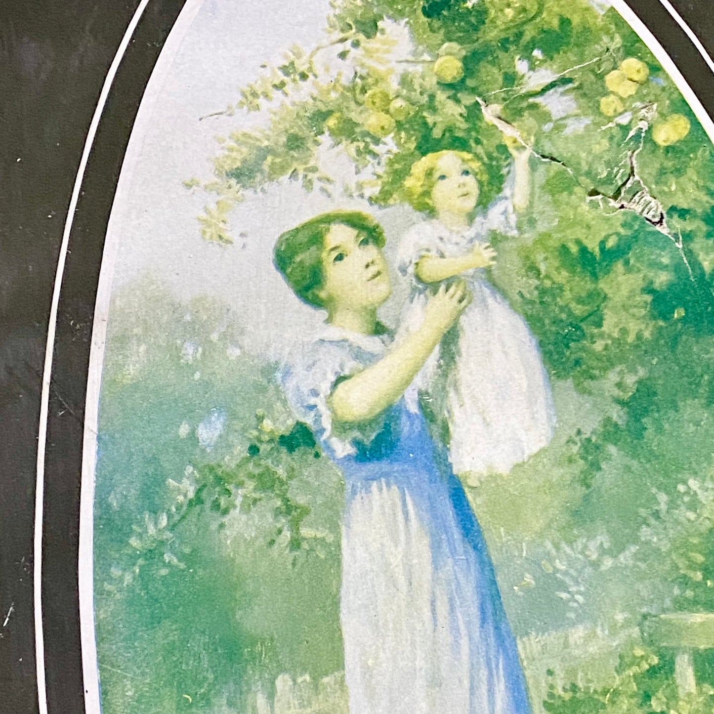 Vintage In The Orchard Victorian Mother & Child In Garden Scene Art Print Framed