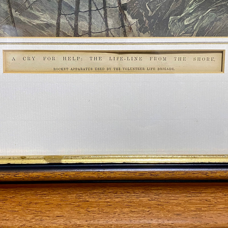 A Cry For Help The Life-Line From The Shore Engraving Illustration London 1887