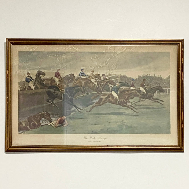 Antique The Water Jump Grand National Equestrian Litho Print 1903 G D Rowlandson