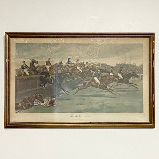 Antique The Water Jump Grand National Equestrian Litho Print 1903 G D Rowlandson