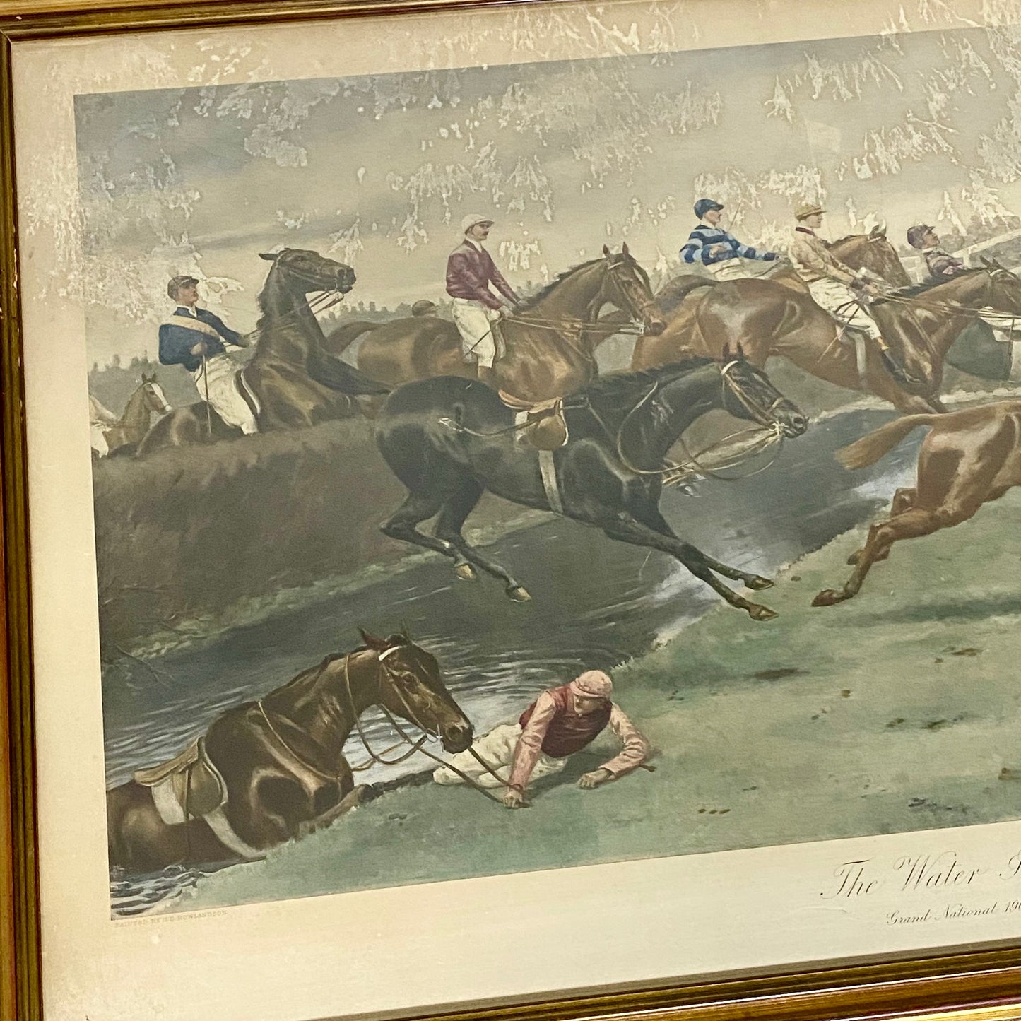 Antique The Water Jump Grand National Equestrian Litho Print 1903 G D Rowlandson