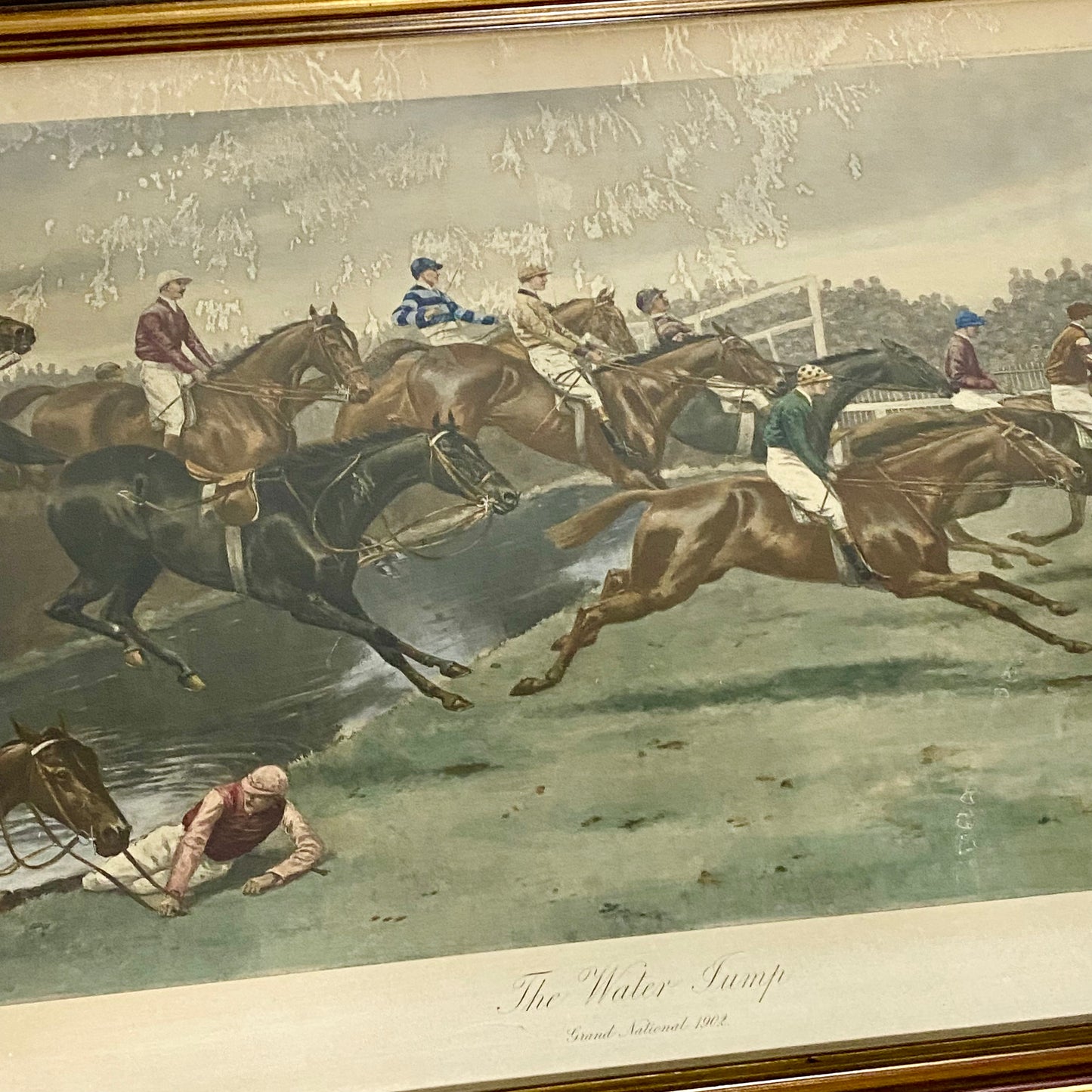 Antique The Water Jump Grand National Equestrian Litho Print 1903 G D Rowlandson