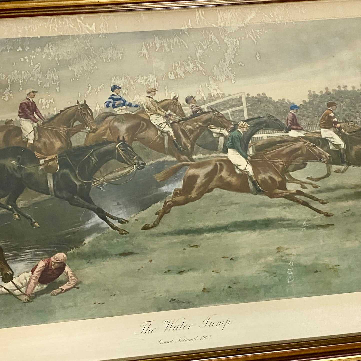 Antique The Water Jump Grand National Equestrian Litho Print 1903 G D Rowlandson