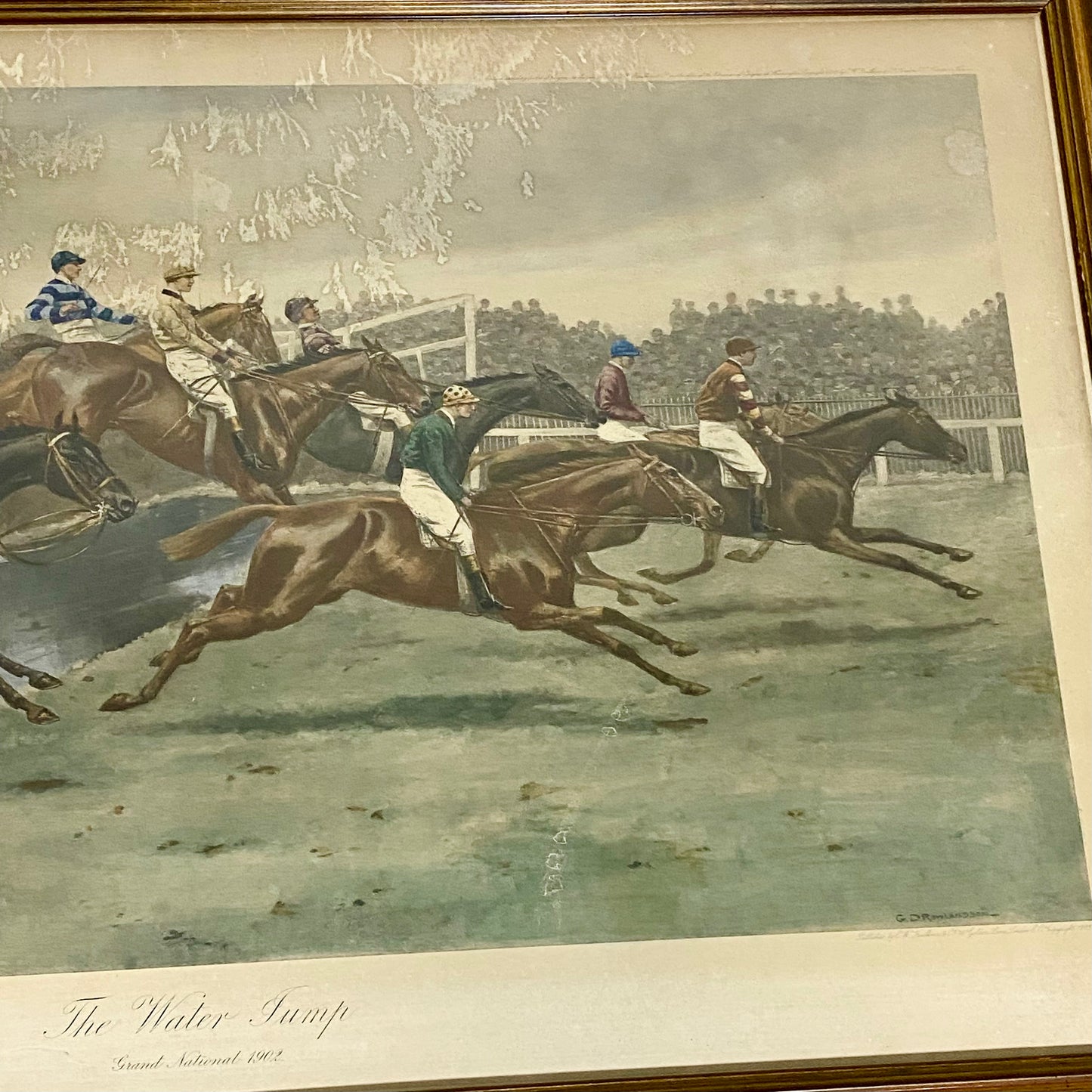 Antique The Water Jump Grand National Equestrian Litho Print 1903 G D Rowlandson