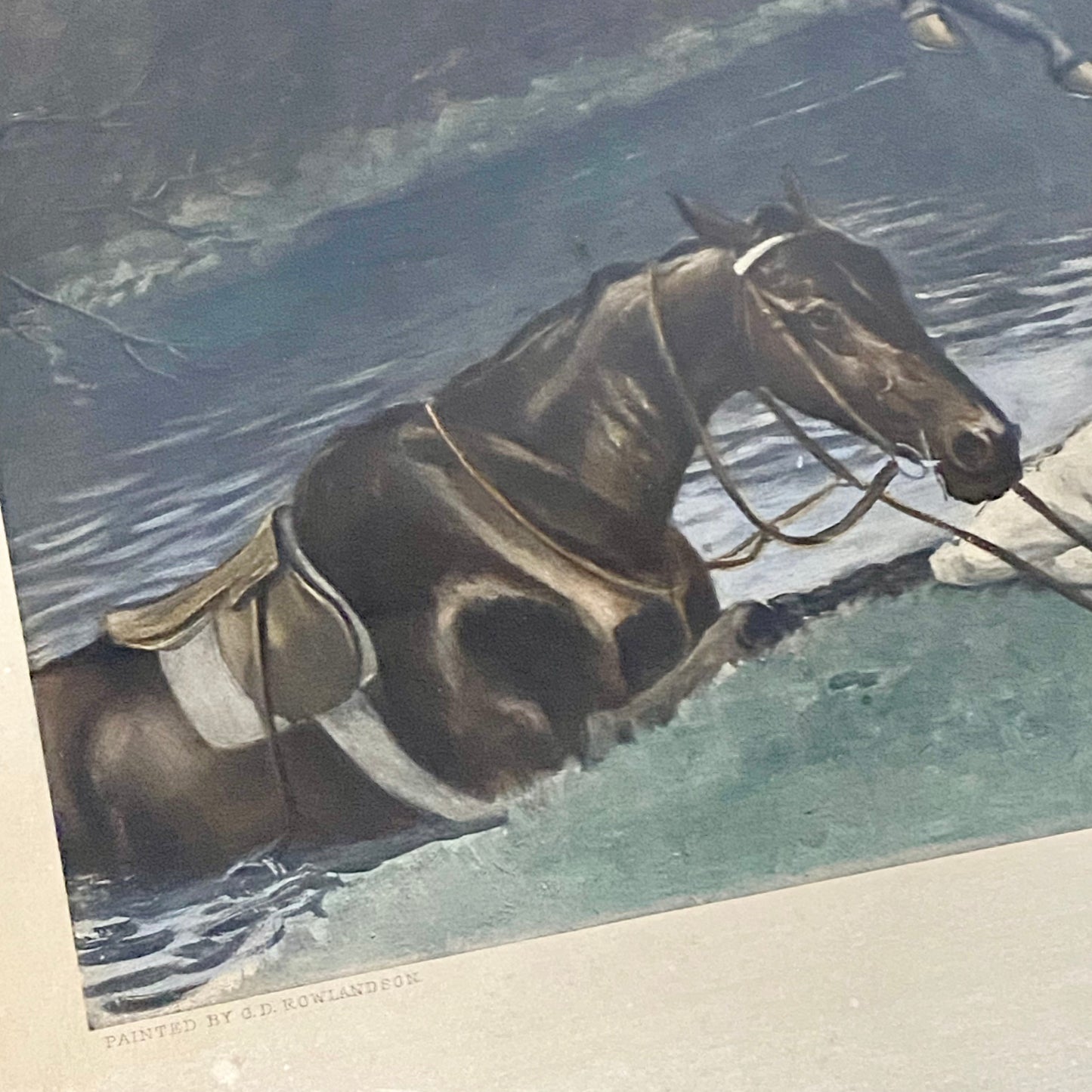 Antique The Water Jump Grand National Equestrian Litho Print 1903 G D Rowlandson