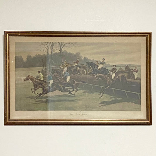 Antique The First Fence Grand National Litho Print 1903 By G D Rowlandson Framed
