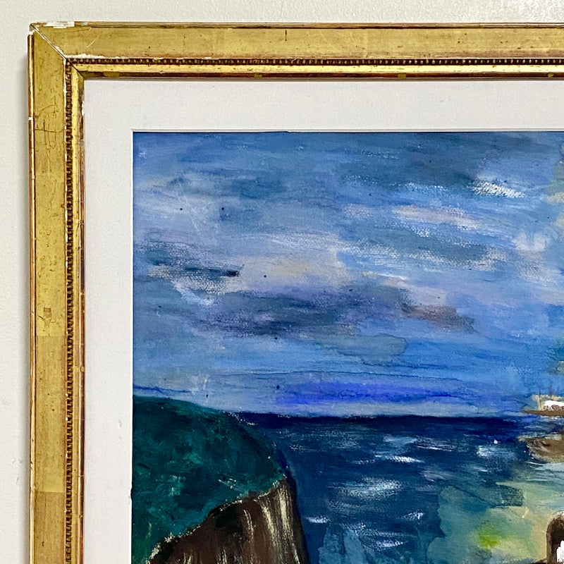 Vintage Moonlit Seascape With Boats Oil On Canvas Painting Signed Holman Framed