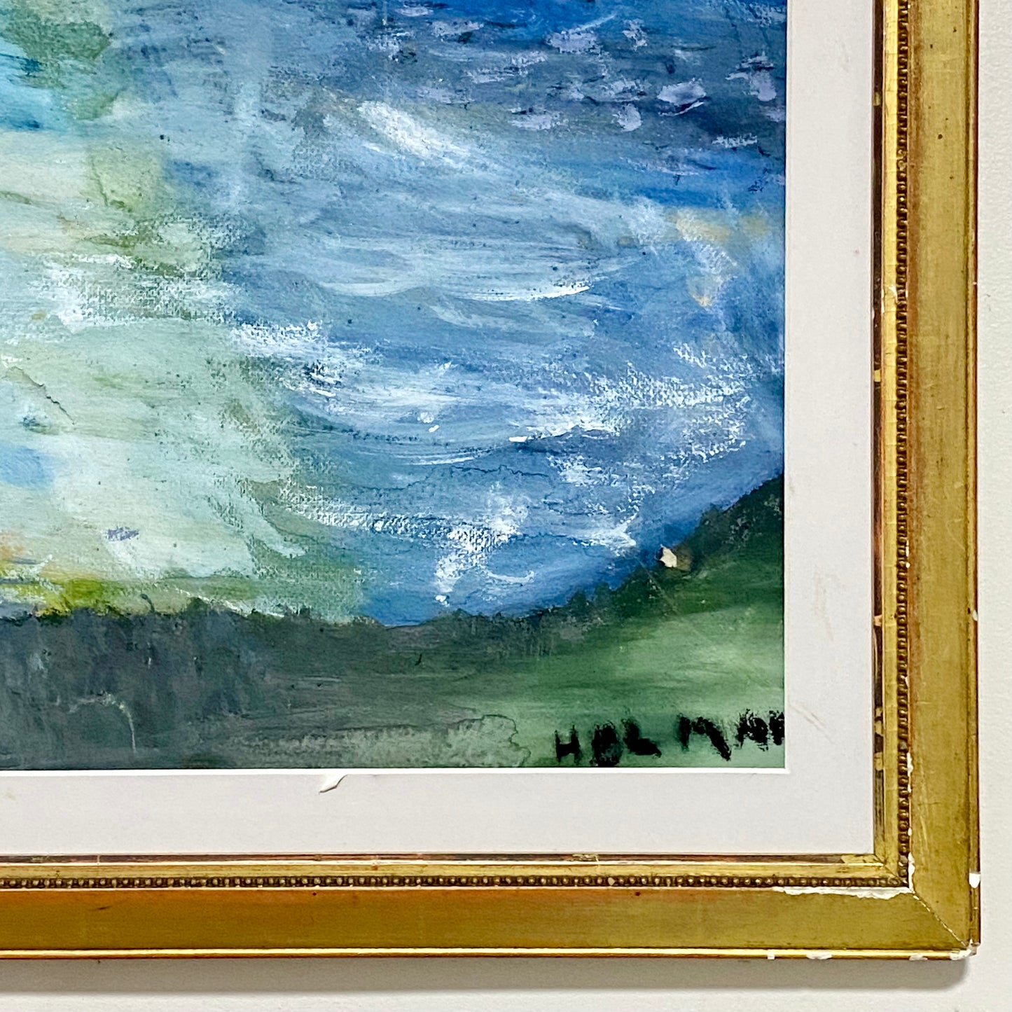 Vintage Moonlit Seascape With Boats Oil On Canvas Painting Signed Holman Framed