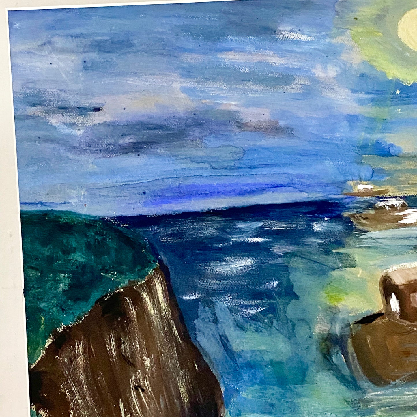 Vintage Moonlit Seascape With Boats Oil On Canvas Painting Signed Holman Framed