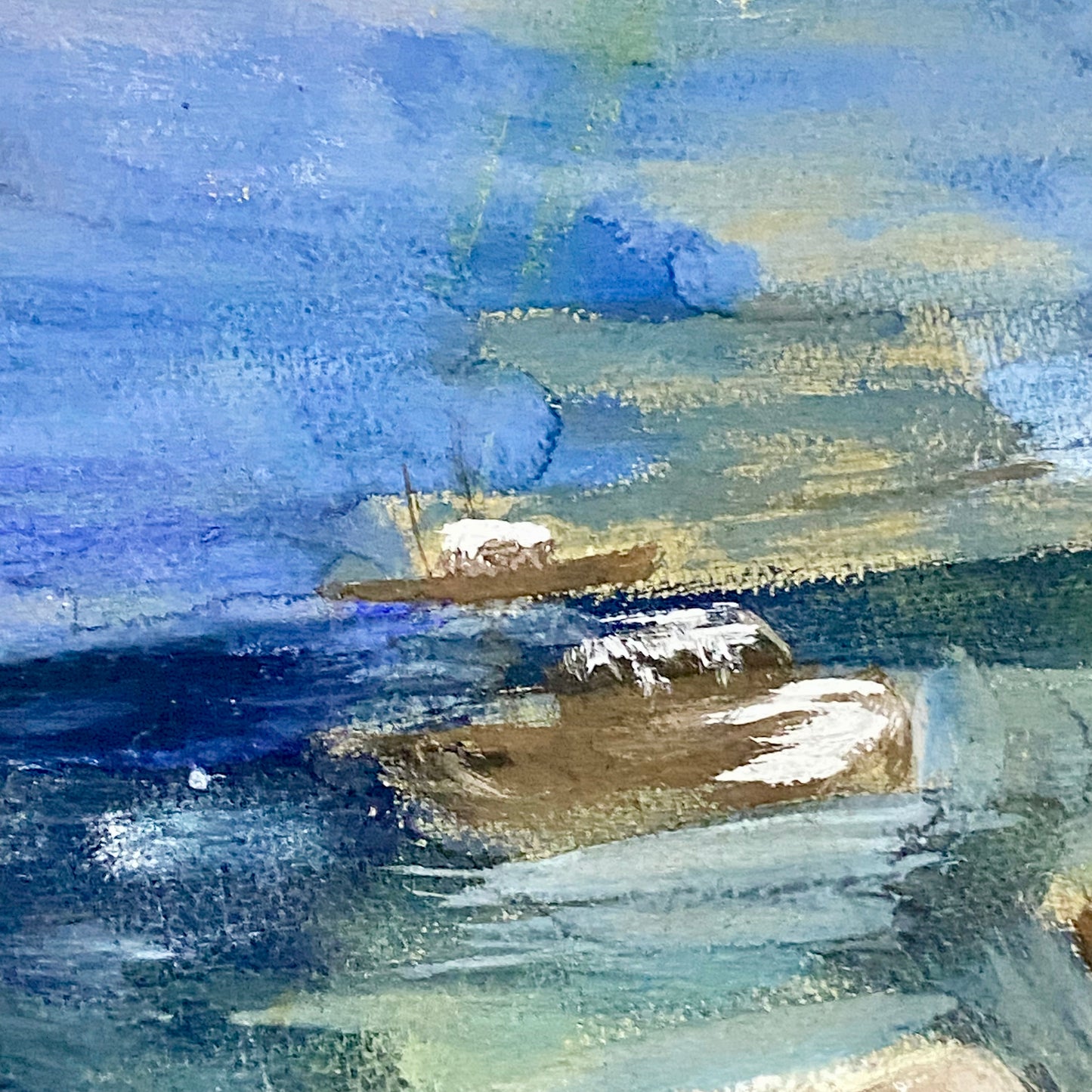 Vintage Moonlit Seascape With Boats Oil On Canvas Painting Signed Holman Framed