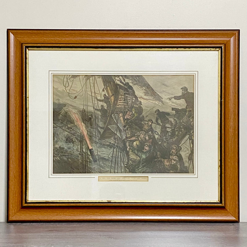 A Cry For Help The Life-Line From The Shore Engraving Illustration London 1887