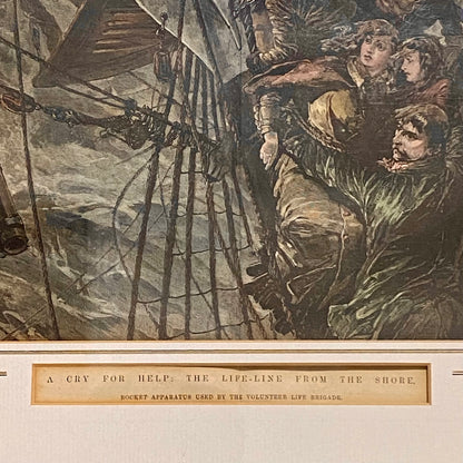 A Cry For Help The Life-Line From The Shore Engraving Illustration London 1887