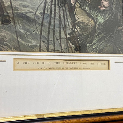 A Cry For Help The Life-Line From The Shore Engraving Illustration London 1887