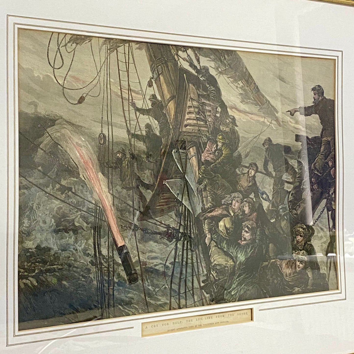 A Cry For Help The Life-Line From The Shore Engraving Illustration London 1887