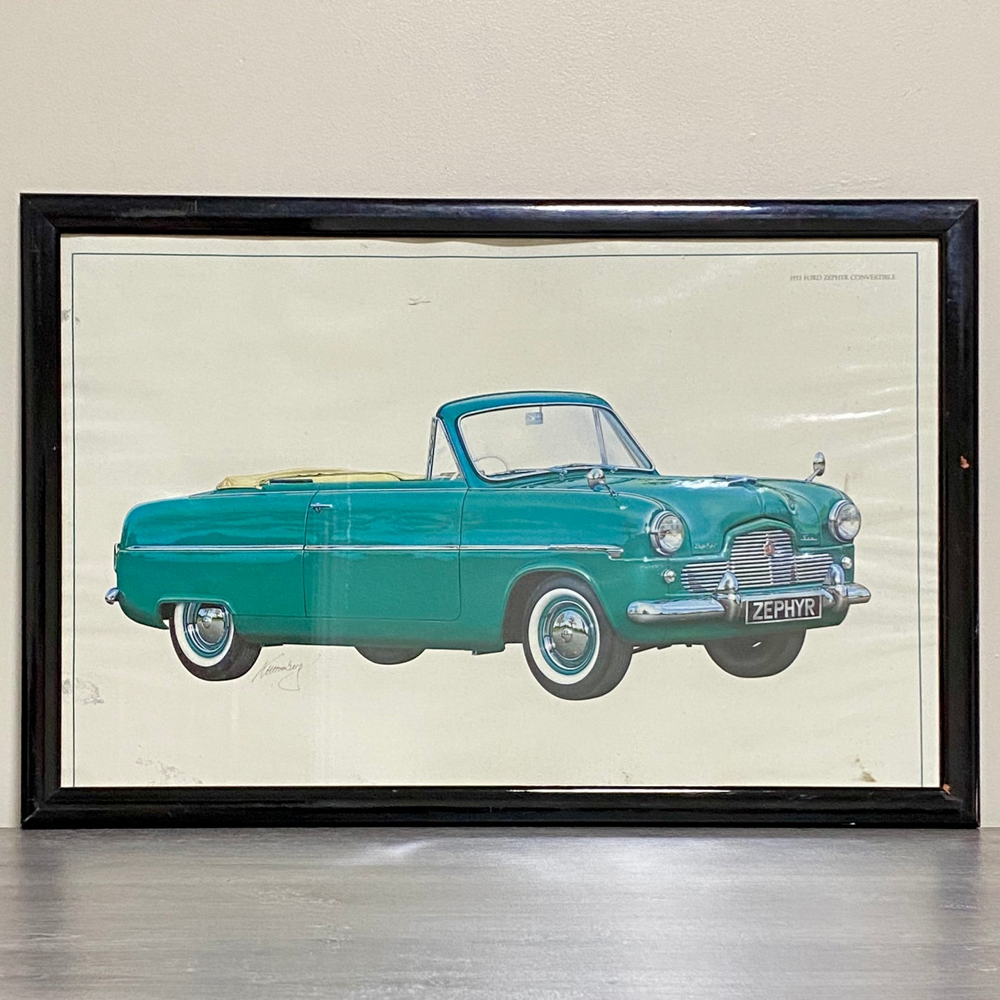 Vintage 1955 Ford Zephyr Convertible Car Vehicle Motor Art Print Framed Signed