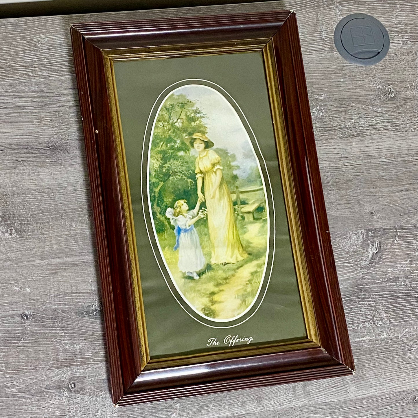 Vintage The Offering Victorian Mother & Child In Garden Scene Art Print Framed