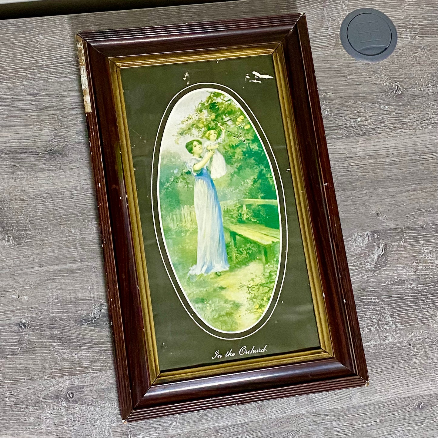 Vintage In The Orchard Victorian Mother & Child In Garden Scene Art Print Framed