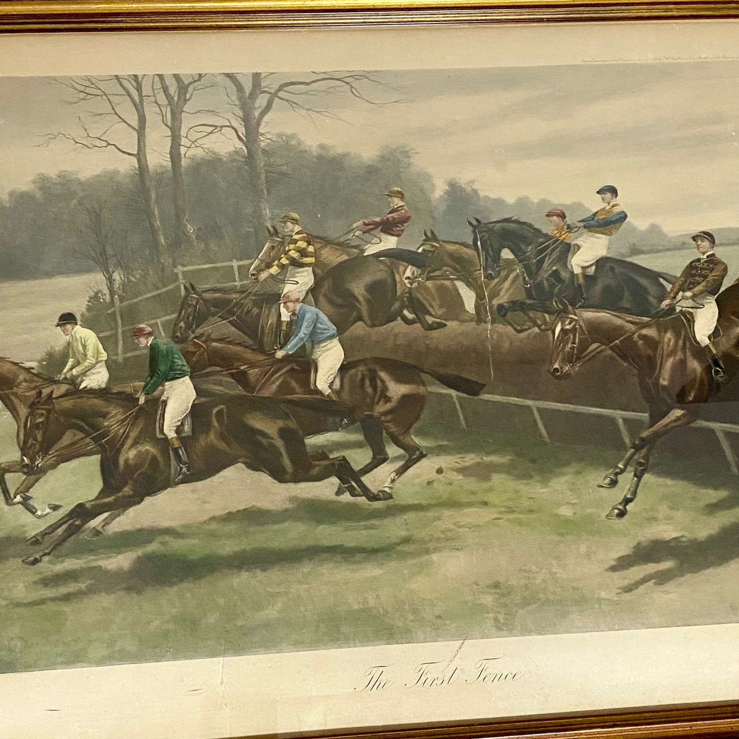 Antique The First Fence Grand National Litho Print 1903 By G D Rowlandson Framed