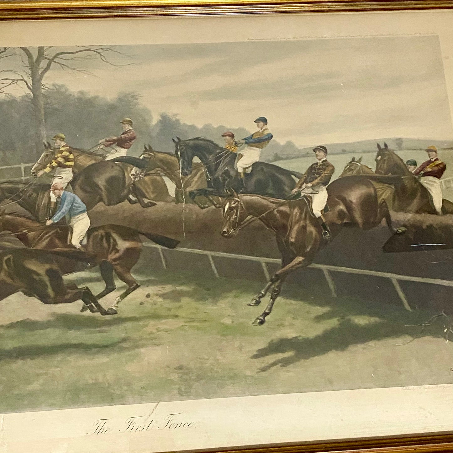 Antique The First Fence Grand National Litho Print 1903 By G D Rowlandson Framed